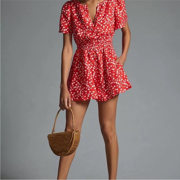 Anthropologie Pants - Anthropologie The Somerset Romper: Linen Edition Red and White